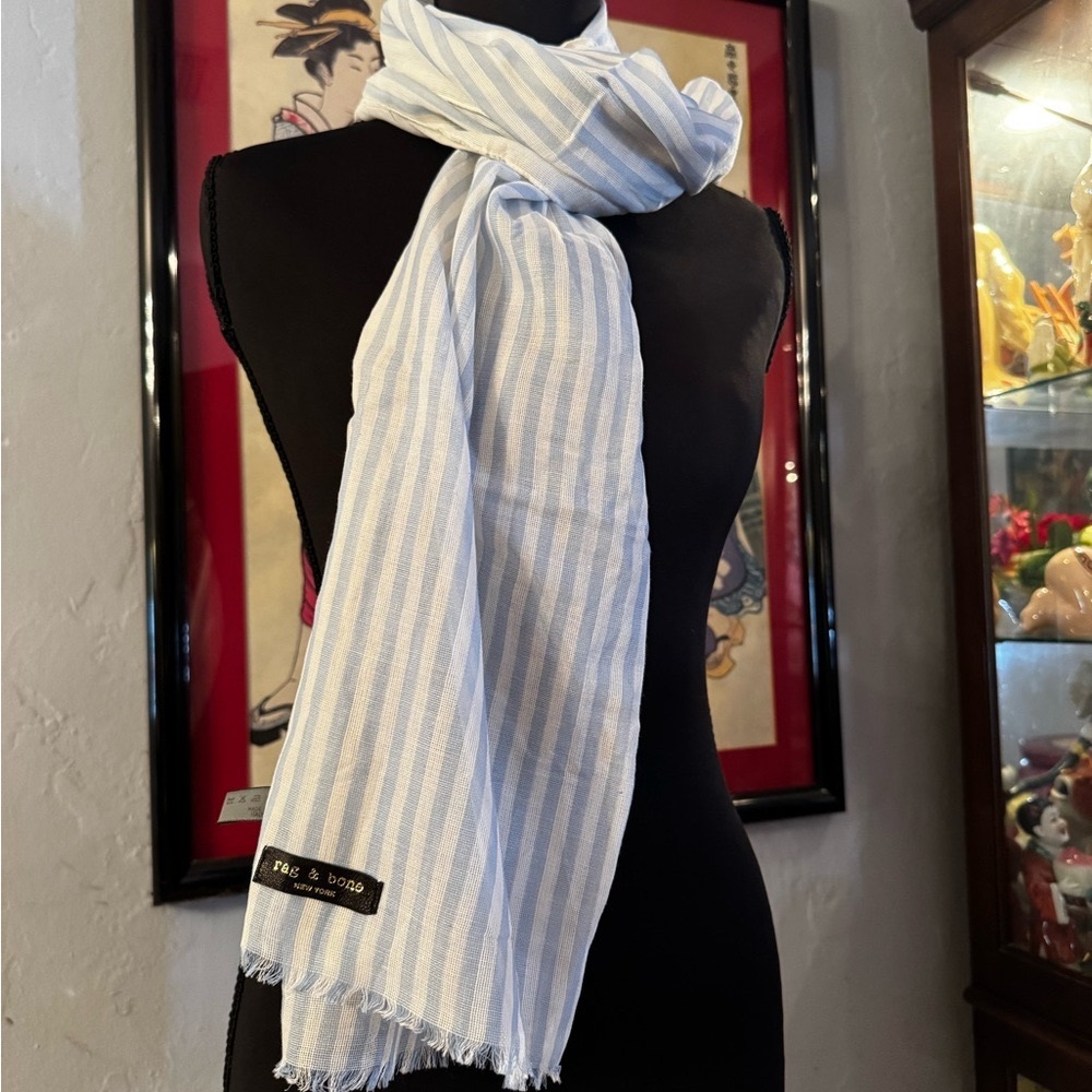 NWT Rag and Bone Blue and White Striped Scarf